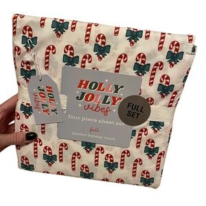 Candy Cane Bow Four Piece Full Size Sheet Set Holly Jolly Vibes